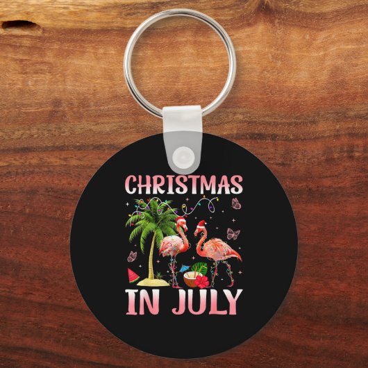 Christmas In July Nk Flamingo Santa Hat Christmas  Sleutelhanger (Voorkant)