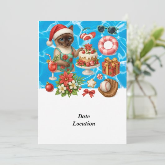 Christmas in July Pool Party with Santa Cat Kaart (Staand voorkant)