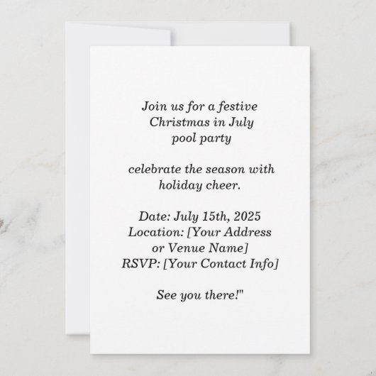 Christmas in July Pool Party with Santa Cat Kaart (Achterkant)