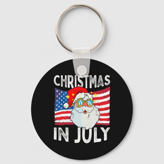 Christmas In July Retro Hipster Funny Santa Men Wo Sleutelhanger (Voorkant)