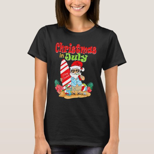 Christmas In July Santa Claus Summer Vacation Bea T-shirt (Voorkant)