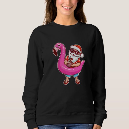 Christmas In July  Santa Flamingo Summer Hawaiian  Trui (Voorkant)