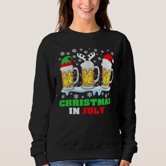 Christmas In July Santa Hat Snowman Beer Summer Va Trui (Voorkant)