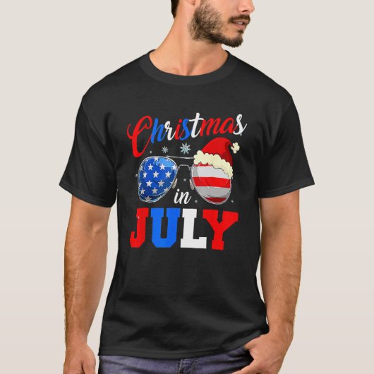 Christmas In July Santa Hat Sunglasses Summer Cele T-shirt (Voorkant)