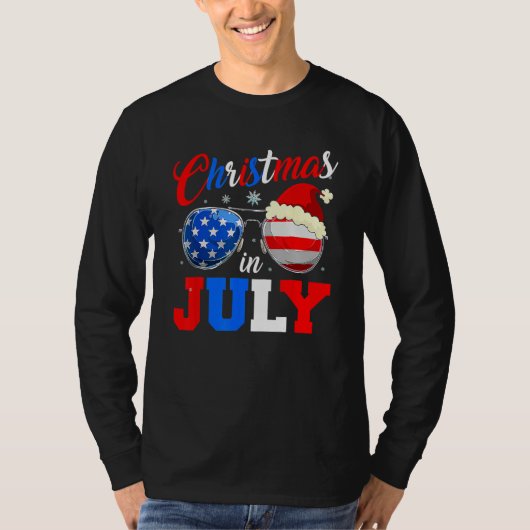 Christmas In July Santa Hat Sunglasses Summer Cele T-shirt (Voorkant)