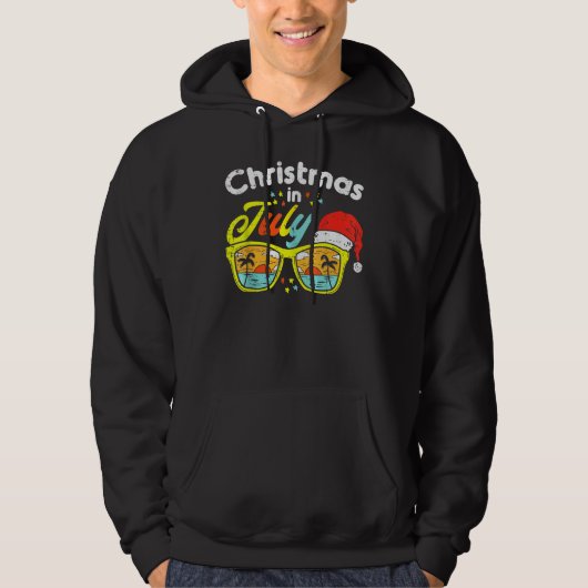 Christmas In July Santa Hat Sunglasses Summer Vaca Hoodie (Voorkant)