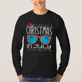 Christmas in July Santa Hat Sunglasses Summer Vaca T-shirt