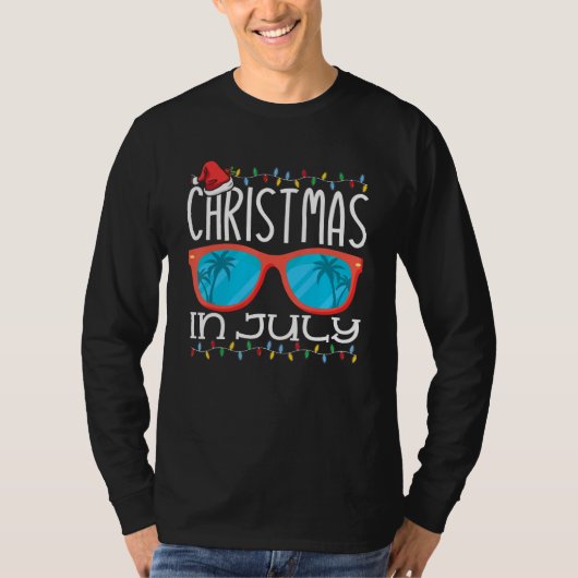 Christmas in July Santa Hat Sunglasses Summer Vaca T-shirt (Voorkant)