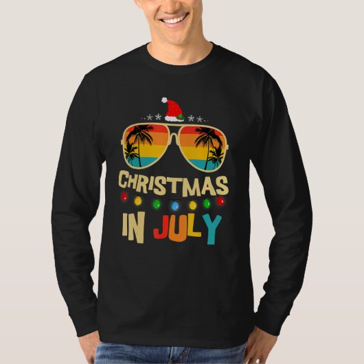 Christmas In July Santa Hat Sunglasses Summer Vaca T-shirt (Voorkant)