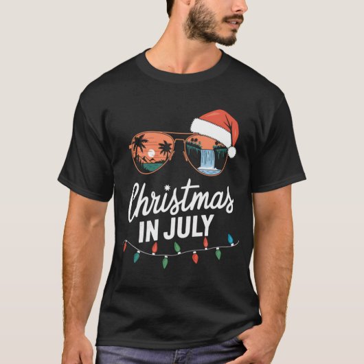 Christmas In July Santa Hat Sunglasses Summer Vaca T-shirt (Voorkant)