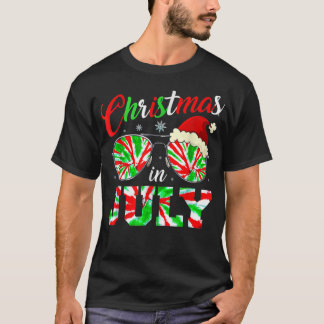 Christmas In July Santa Hat Tie Dye Sunglasses Sum T-shirt