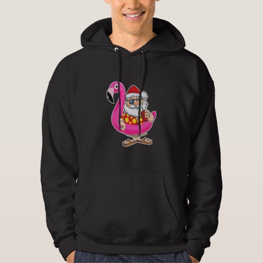 Christmas In July Santa Hawaii Sunglasses Flamingo Hoodie (Voorkant)