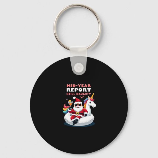Christmas In July Santa on Unicorn Pool Float Stil Sleutelhanger (Voorkant)