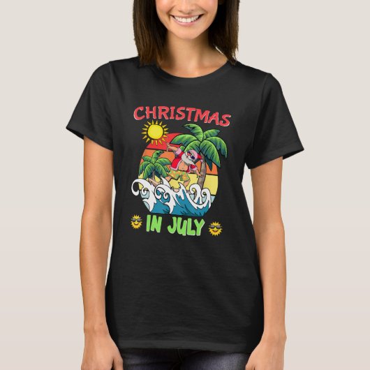 Christmas In July  Santa Surfing Summer Beach Vaca T-shirt (Voorkant)