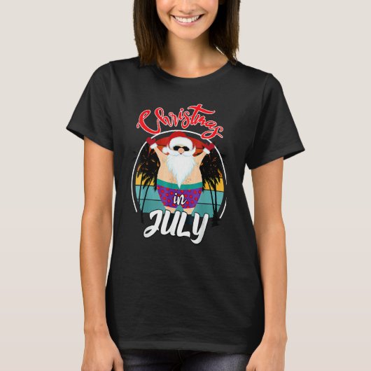 Christmas In July Santa Surfing Summer Beach Vaca T-shirt (Voorkant)