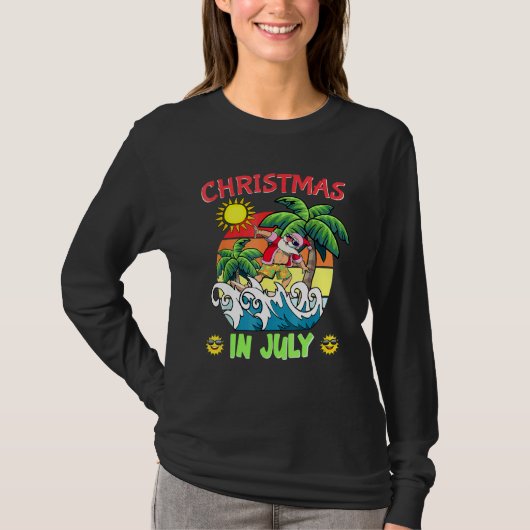 Christmas In July  Santa Surfing Summer Beach Vaca T-shirt (Voorkant)