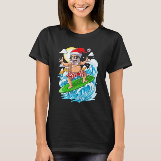 Christmas In July  Santa Surfing Summer Vacation T-shirt (Voorkant)