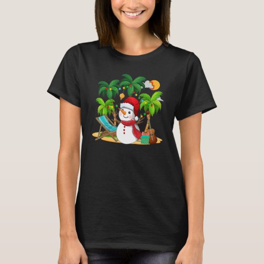 Christmas In July Snowman On Palm Tree Tropical Be T-shirt (Voorkant)