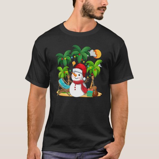 Christmas In July Snowman On Palm Tree Tropical Be T-shirt (Voorkant)