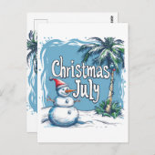 Christmas in July Snowman & Palm Tree Design Briefkaart (Voorkant / Achterkant)