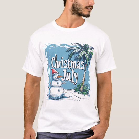 Christmas in July Snowman & Palm Tree Design T-shirt (Voorkant)