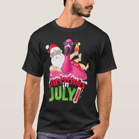 Christmas in July  Summer Flamingo Float Xmas 2 T-shirt (Voorkant)
