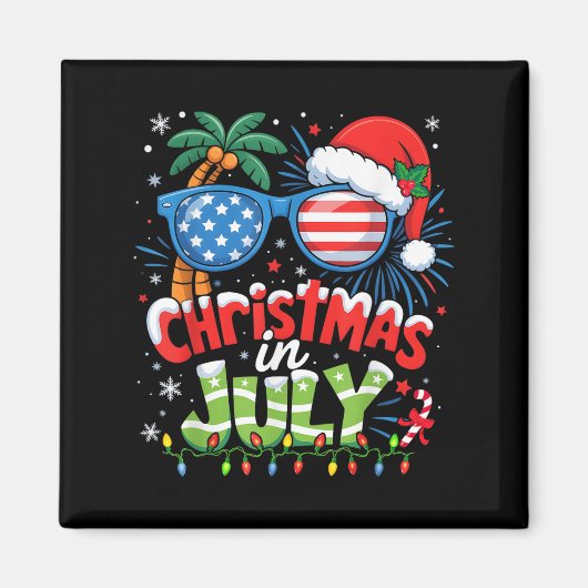 Christmas In July Usa Flag Summer Beach Hawaii San Magneet (Voorkant)