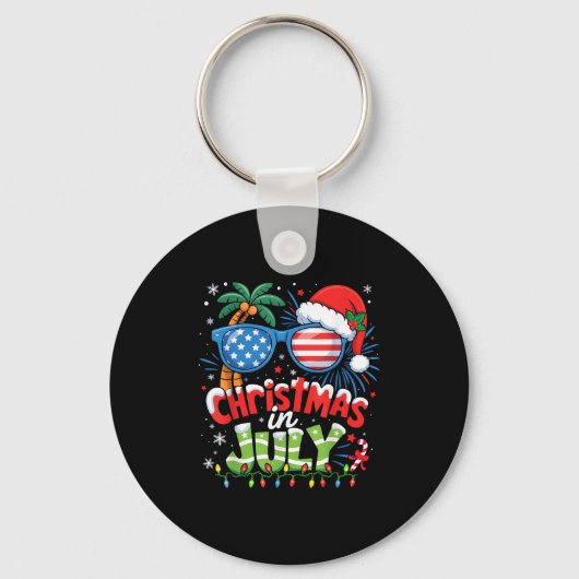 Christmas In July Usa Flag Summer Beach Hawaii San Sleutelhanger (Voorkant)