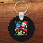 Christmas In July Usa Flag Summer Beach Hawaii San Sleutelhanger (Voorkant)