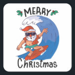 Christmas in July Vierkante Sticker<br><div class="desc">Koel en grappig kerstontwerp met een illustratie van een grappige kerstman met een zonnebril die op een grote golf surft. Een perfecte wedstrijd voor Kerstmis in juli en voor echte Kerstmis in december.</div>