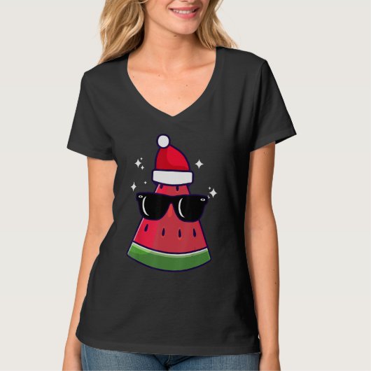 Christmas In July Watermelon Summer Santa Xmas Cut T-shirt (Voorkant)
