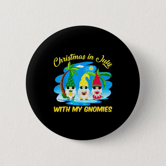 Christmas In July With My Gnomies Beach Summer Chr Ronde Button 5,7 Cm (Voorkant)