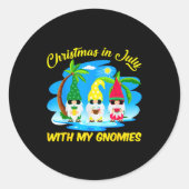 Christmas In July With My Gnomies Beach Summer Chr Ronde Sticker (Voorkant)