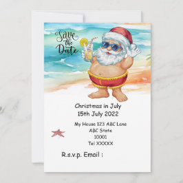 Christmas in July with SANTA CLAUS Save the date Kaart