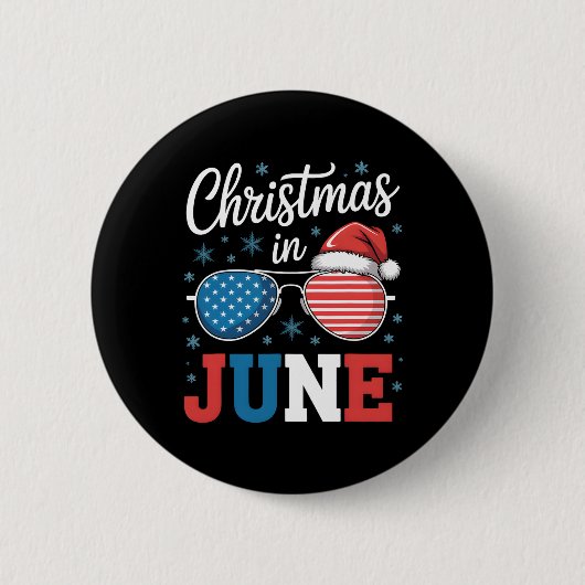 Christmas In June Sungles Santa Hat Us Flag Vacati Ronde Button 5,7 Cm (Voorkant)