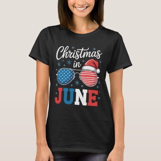 Christmas In June Sungles Santa Hat Us Flag Vacati T-shirt (Voorkant)