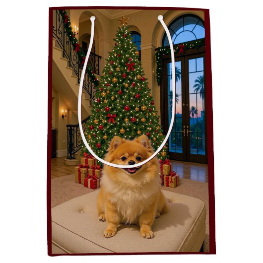 Christmas In L.A. Pomeranian Holiday  Medium Cadeauzakje (Voorkant)