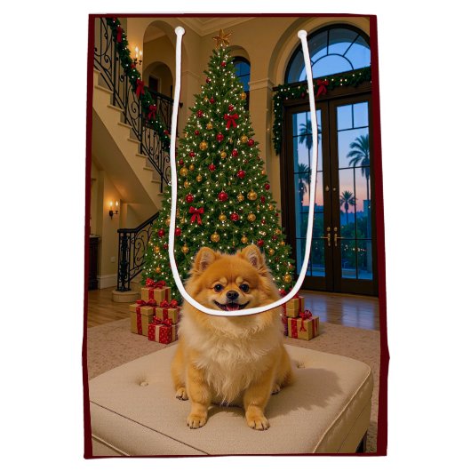 Christmas In L.A. Pomeranian Holiday  Medium Cadeauzakje (Achterkant)