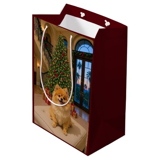 Christmas In L.A. Pomeranian Holiday  Medium Cadeauzakje (Achterkant Gekanteld)