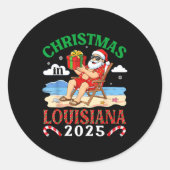 Christmas In Louisiana 2025 Santa Beach Lounge Hol Ronde Sticker (Voorkant)