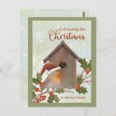 Christmas in New Home Bird and Birdhouse Briefkaart (Voorkant / Achterkant)