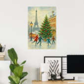 Christmas in Paris Art Print – Eiffel Tower Winter (Thuiskantoor)