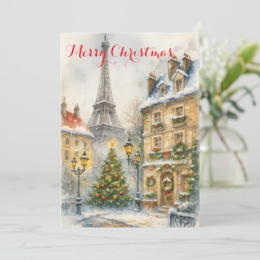 Christmas in Paris Eiffel Tower Winter Personalize Kaart (Staand voorkant)
