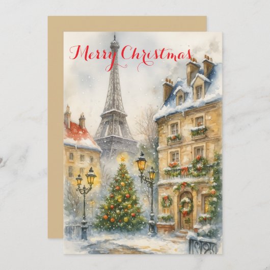 Christmas in Paris Eiffel Tower Winter Personalize Kaart (Voorkant / Achterkant)