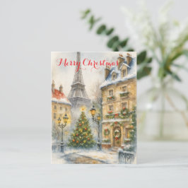 Christmas in Paris Holiday Postcard – Watercolor Feestdagenkaart