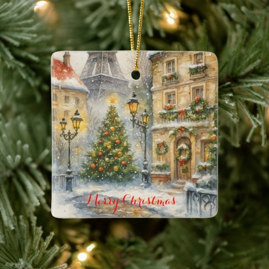 Christmas in Paris Holiday – Watercolor Eiffel  Keramisch Ornament (Boom)