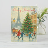 Christmas in Paris Thank You Card – Eiffel Tower Bedankkaart (Staand voorkant)