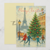 Christmas in Paris Thank You Card – Eiffel Tower Bedankkaart (Voorkant / Achterkant)