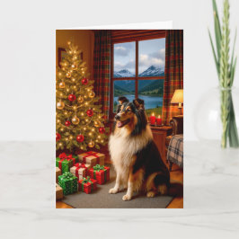 Christmas In Scotland Collie Holiday Card Feestdagen Kaart