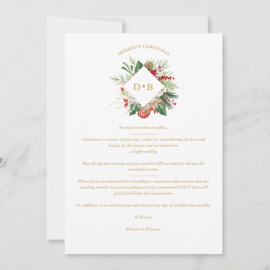 Christmas Initials Floral 2 Photos Collage Fancy Save The Date (Achterkant)